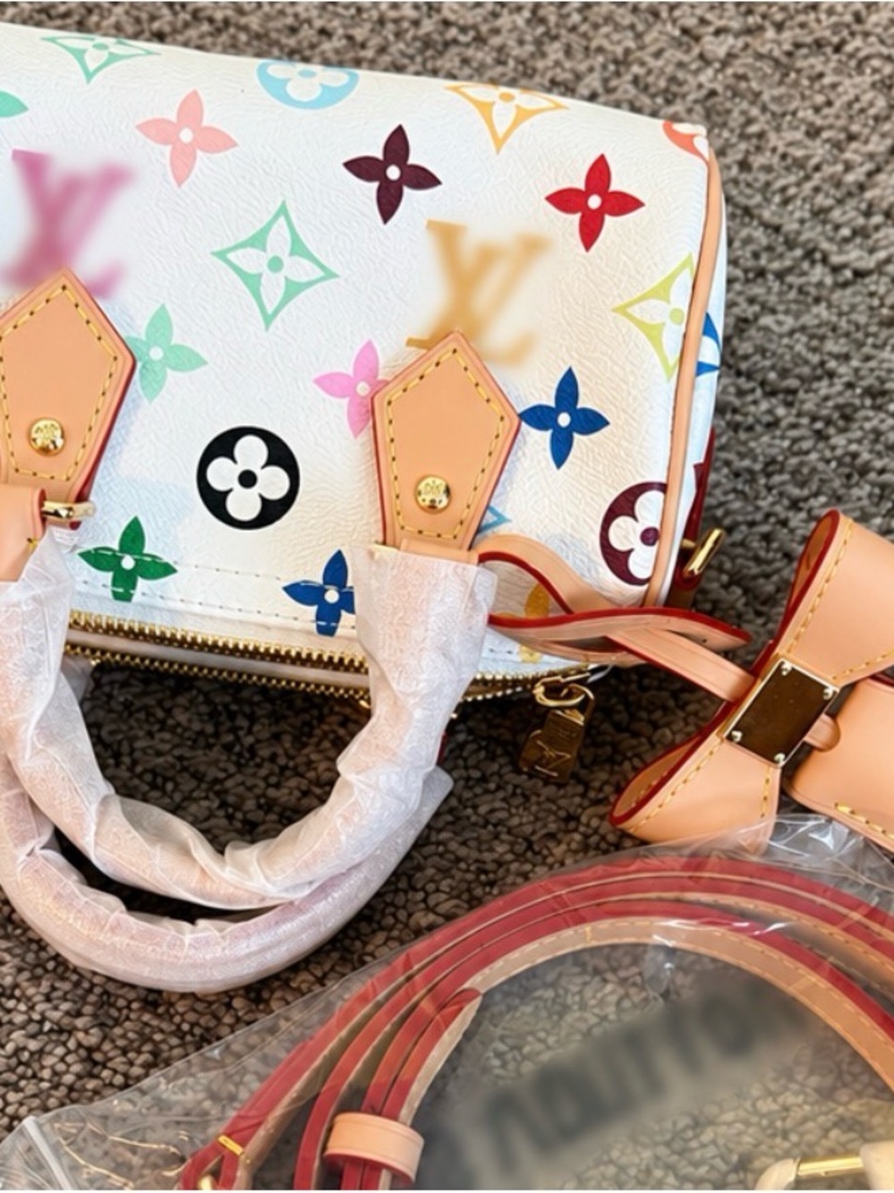 White Kids Satchel Bag with Multicolor Logo Print